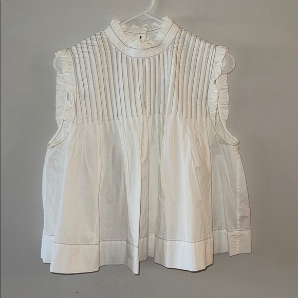 Ganni Tops - GANNI white pintucked ruffle neck babydoll 100% cotton blouse size 40 US 8/10